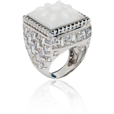 white opal and white sapphires basket-weave ring
