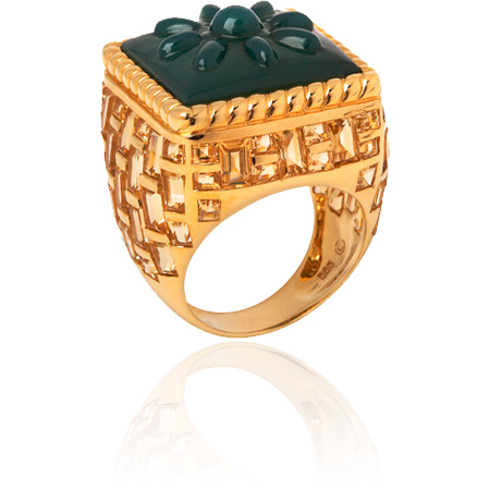 green agate and citrine basket-weave ring