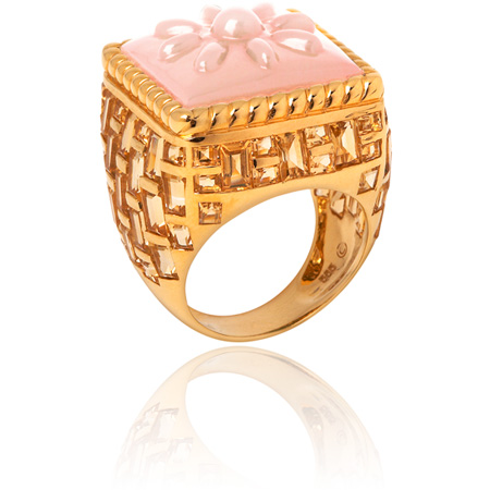 pink opal and square-cut citrines basket-weave ring